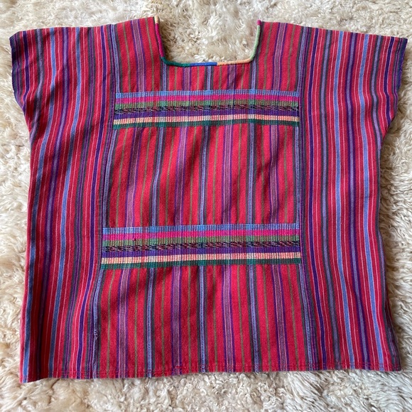 Vintage handwoven red striped cotton top - Picture 2 of 6